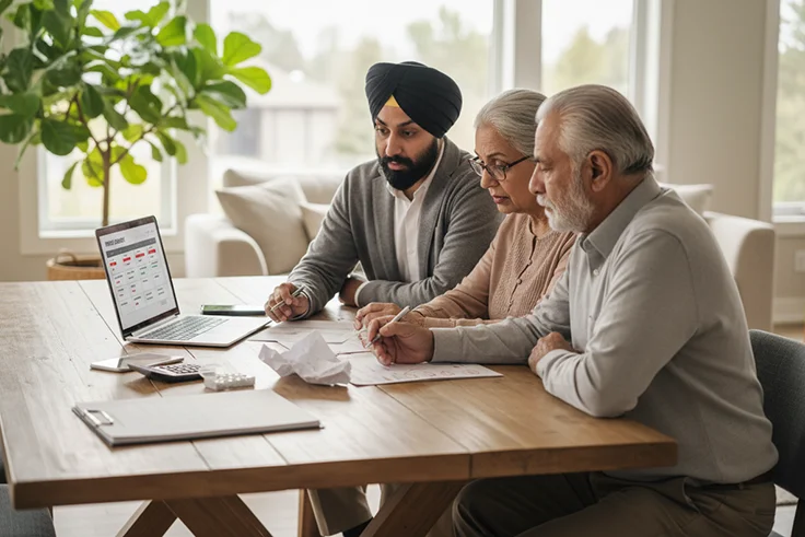 Family comparing insurance rates online