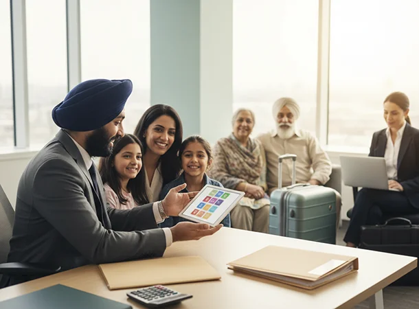 Sikh family meeting with advisor, office